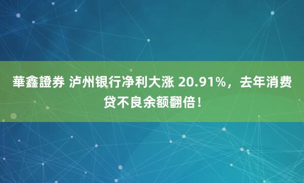 華鑫證券 泸州银行净利大涨 20.91%,去年消费贷不良余额翻倍!